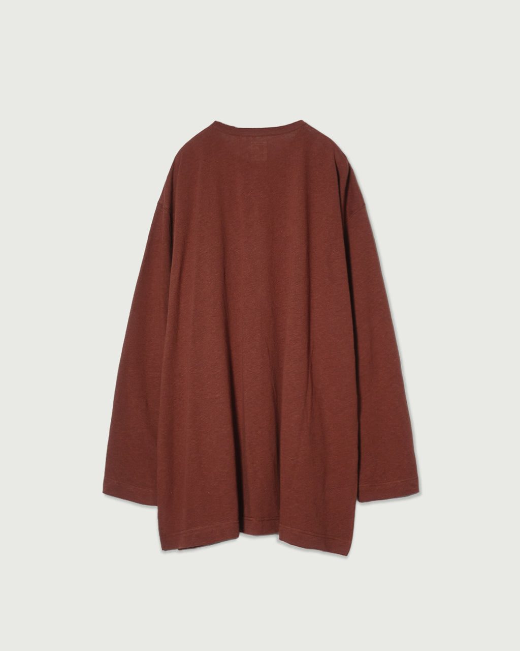 Linen Jersey Henley Neck Middle Length L/S Tee <#terracotta>