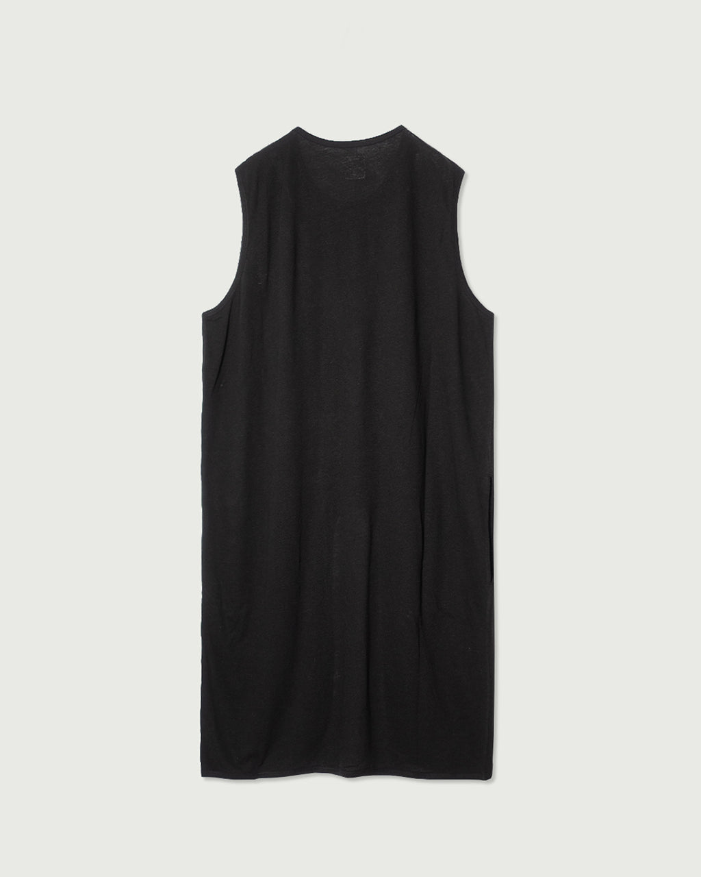 Linen Jersey Inner Layered Front Slit Tank Top <#black>