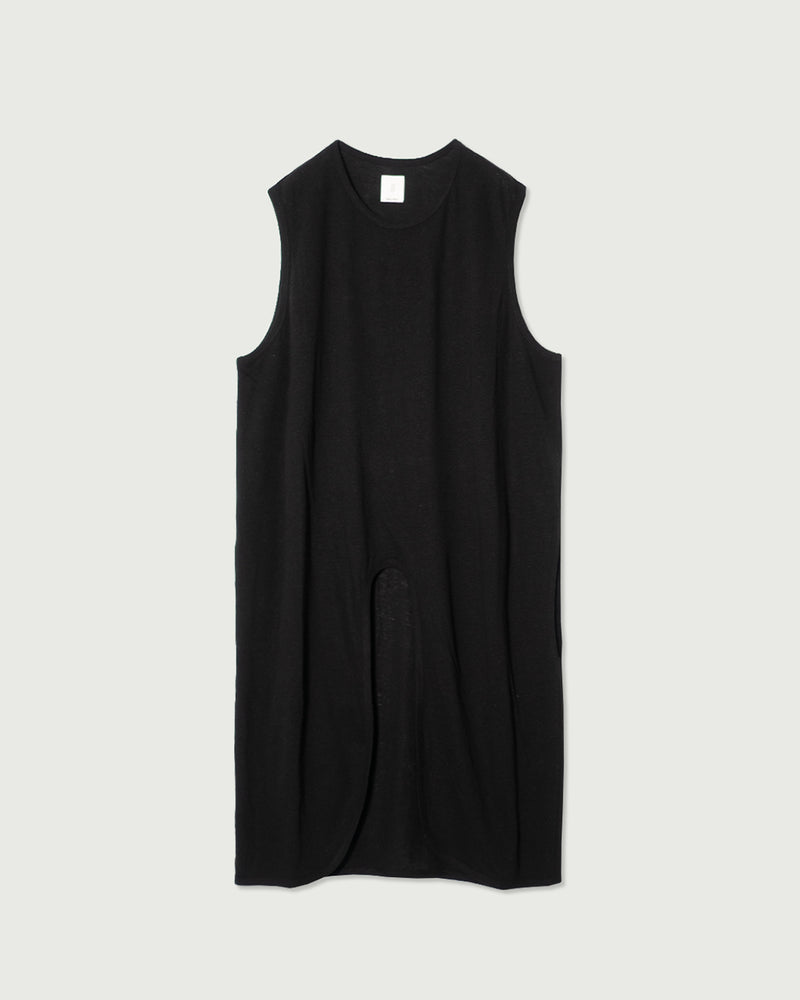 Linen Jersey Inner Layered Front Slit Tank Top <#black>