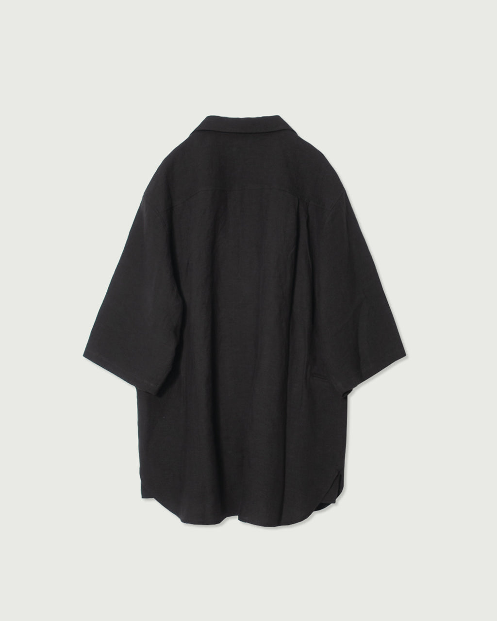 Wash Linen Open Collar 3/4 Sleeve Sleeping Shirt <#black>