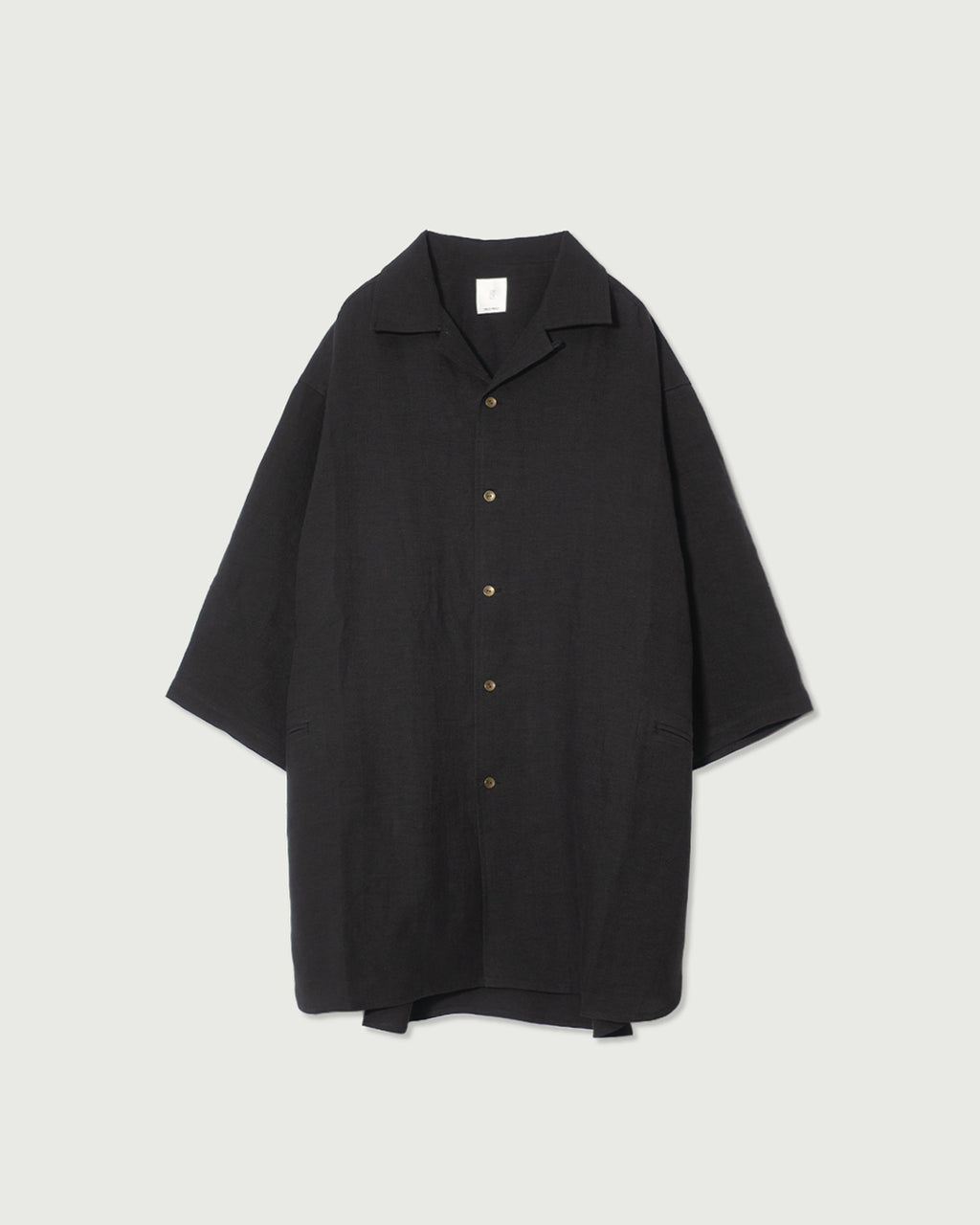 Wash Linen Open Collar 3/4 Sleeve Sleeping Shirt <#black>