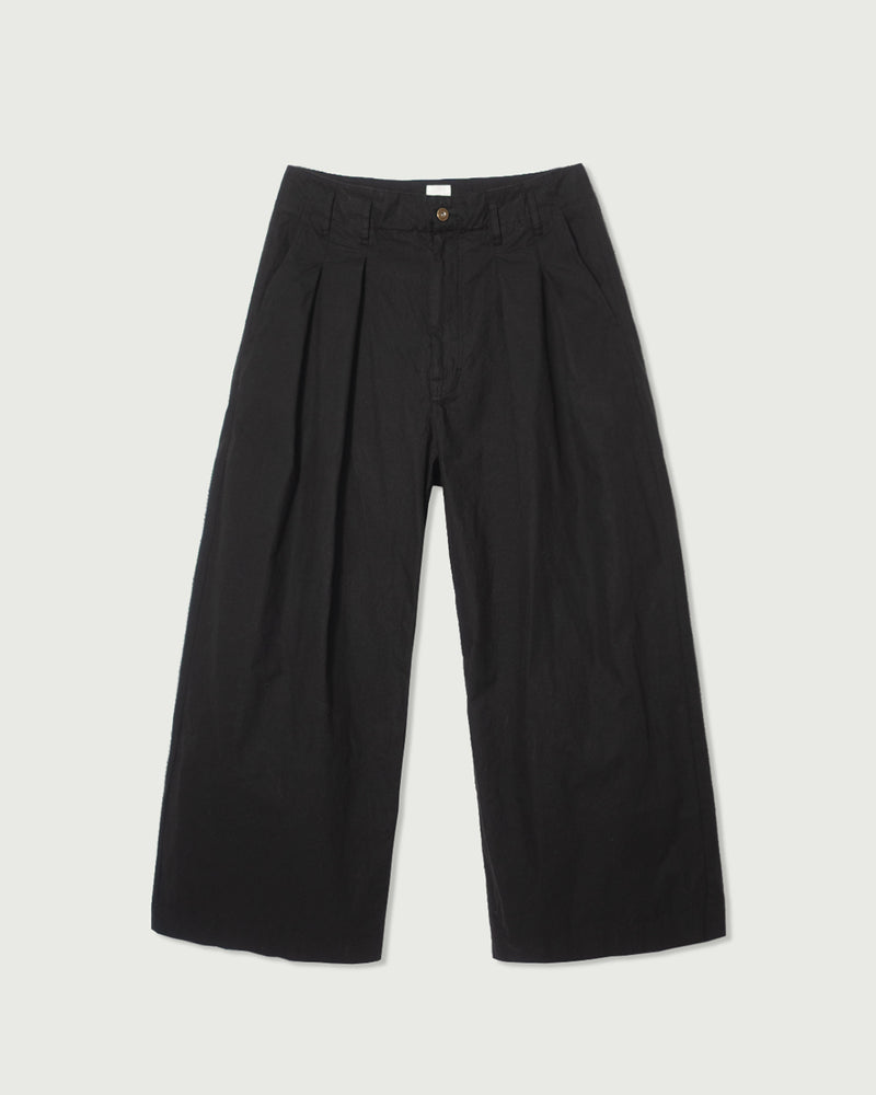 Oiled Wax Washed Moleskin Wide Baggy Pants <#black>