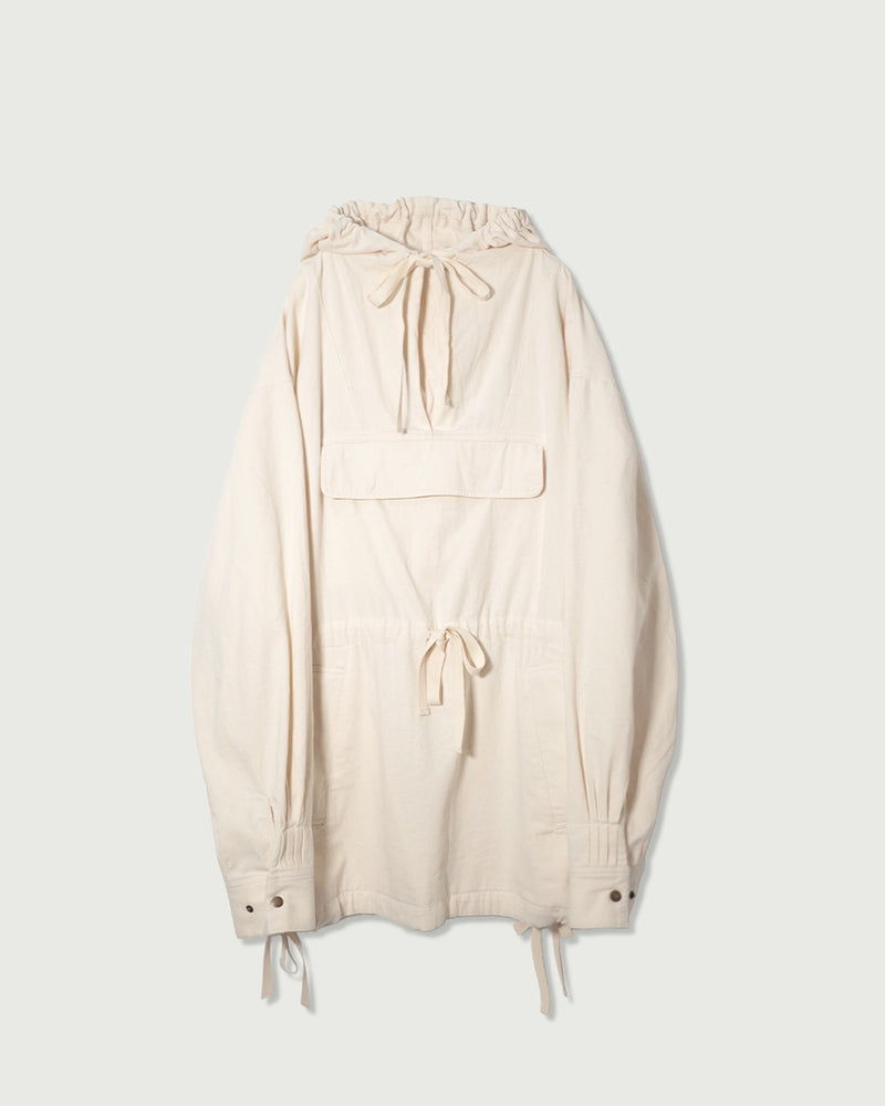 Brushed Cotton Flannel Biowash French Anorak Parka <#ivory>