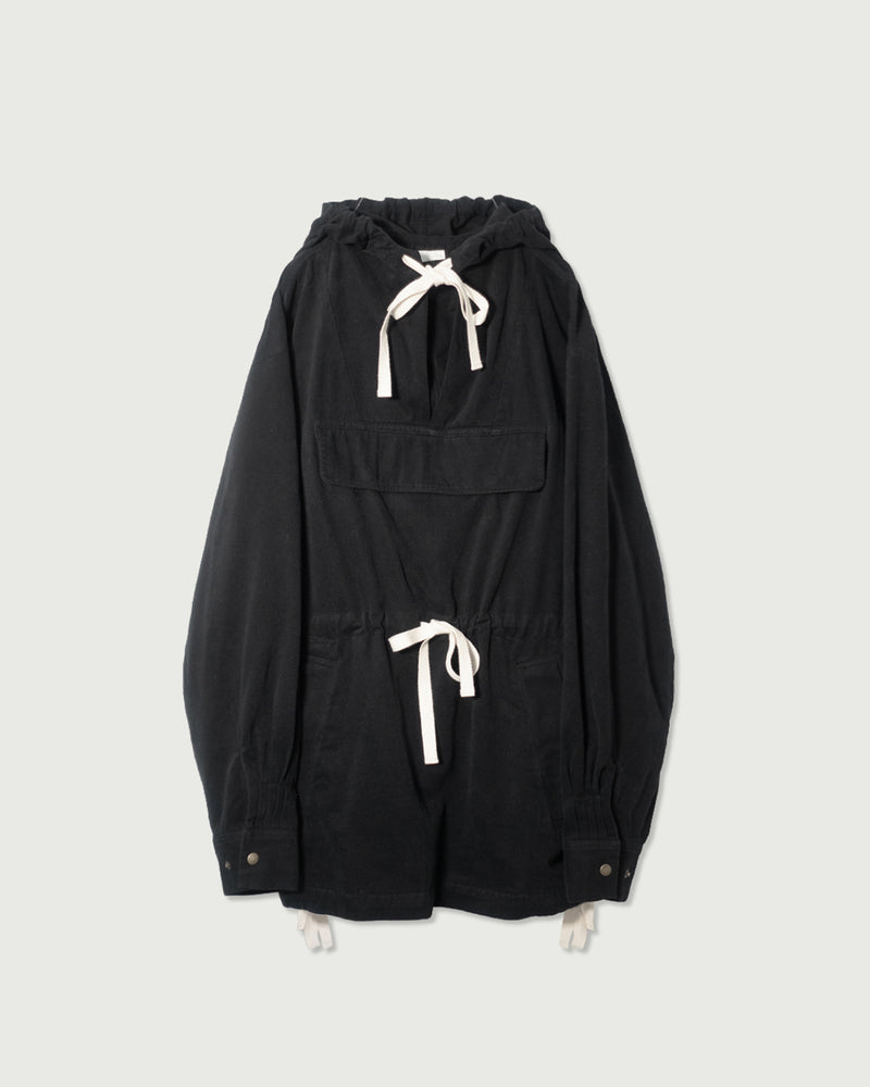 Brushed Cotton Flannel Biowash French Anorak Parka <#black>