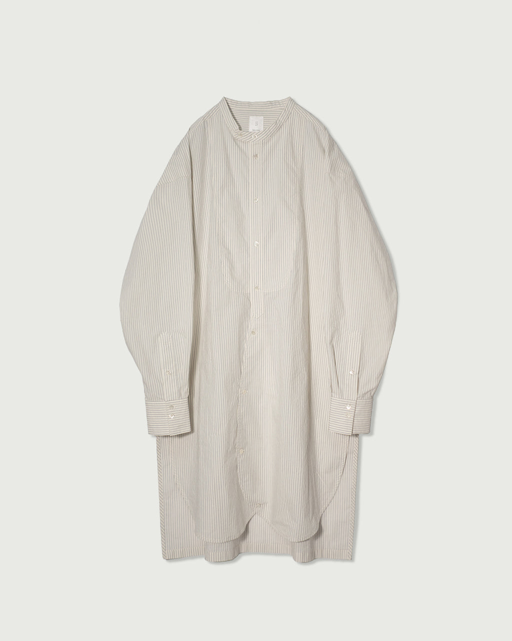 Cotton Typewriter Round Slit Long Officer Shirt <#ivory stripe>