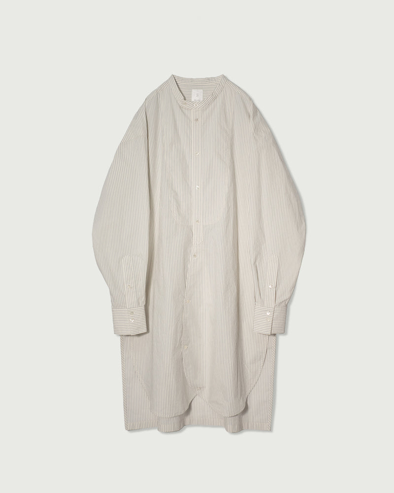Cotton Typewriter Round Slit Long Officer Shirt <#ivory stripe>