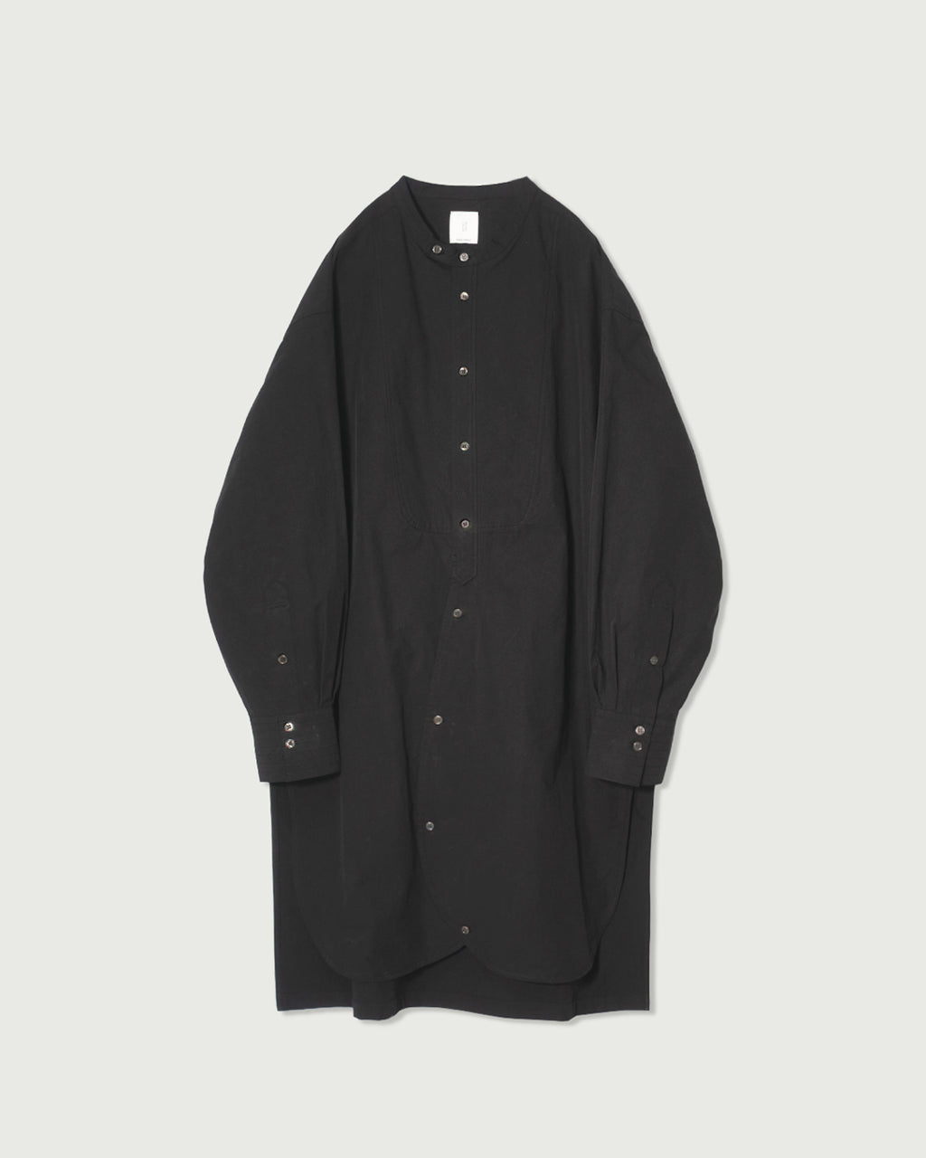 Cotton Typewriter Round Slit Long Officer Shirt <#ink black>