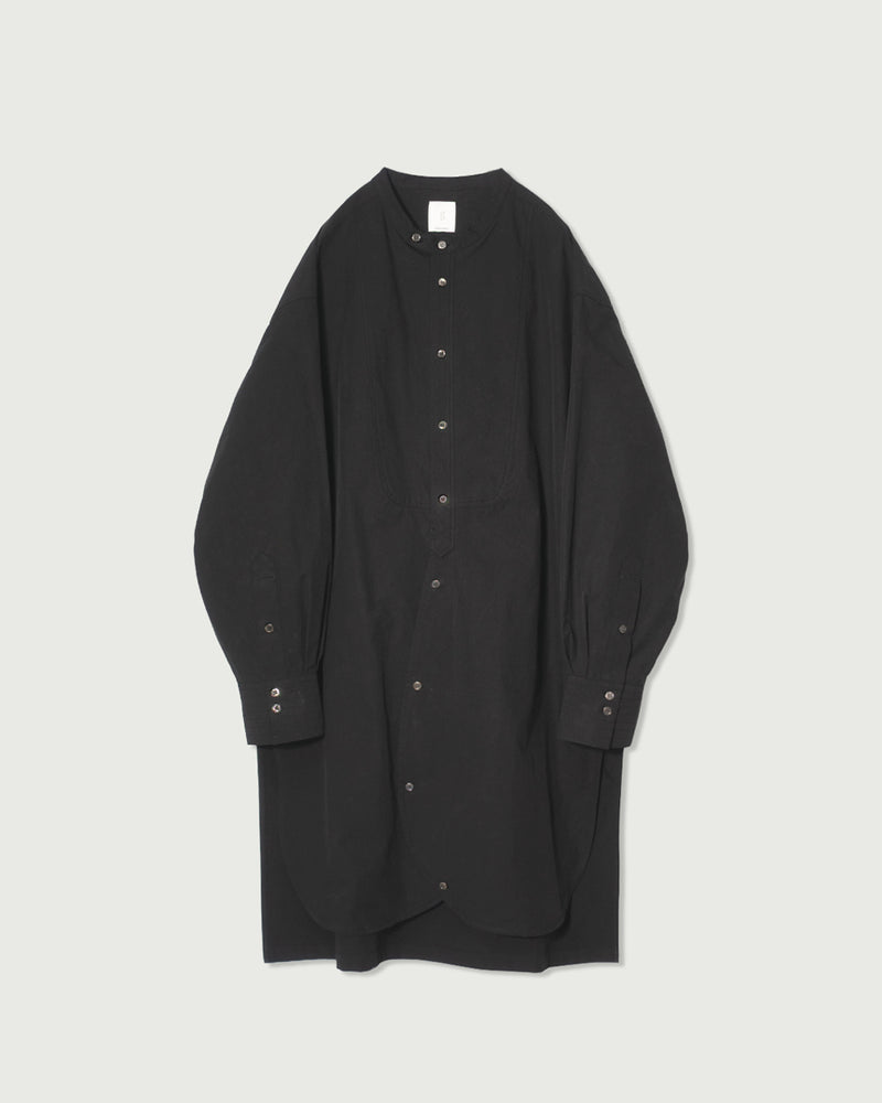 Cotton Typewriter Round Slit Long Officer Shirt <#ink black>