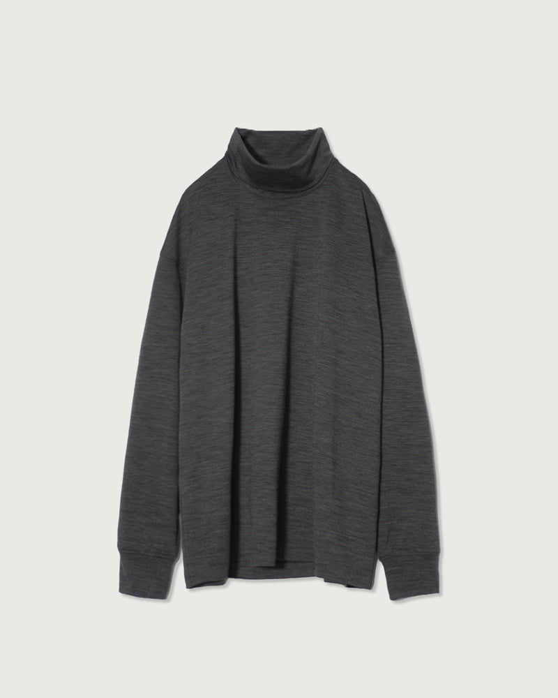 Super100s WOOL Plating Turtleneck L/S Logo TEE <#heather gray>