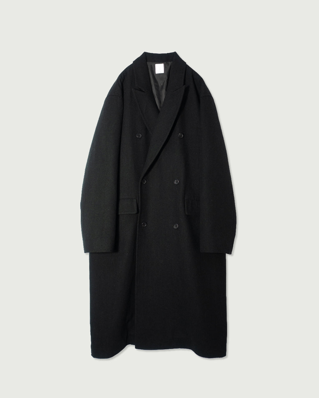 Wool Blend Double-Breasted Long Coat <#black>