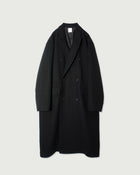Wool Blend Double-Breasted Long Coat <#black>