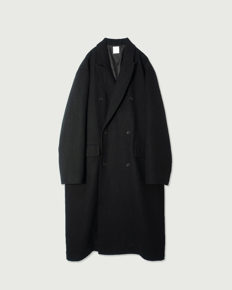 Wool Blend Double-Breasted Long Coat <#black>