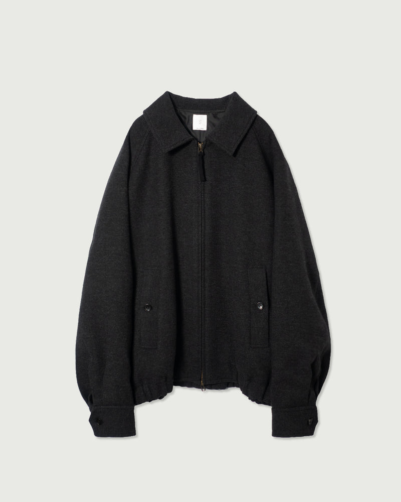 Wool Blend Herringbone Tweed Volume Zip Blouson <#black>