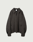 Wool Blend Herringbone Tweed Volume Zip Blouson <#brown>
