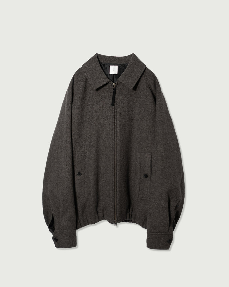 Wool Blend Herringbone Tweed Volume Zip Blouson <#brown>