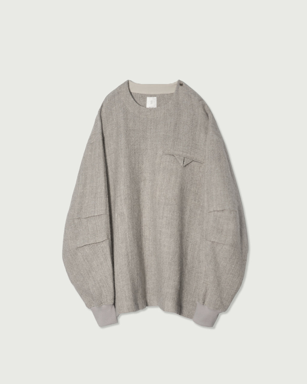 Shetland Wool Linen Crew Neck LS Tuck Rib Pullover <#light gray>