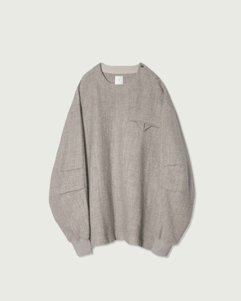 Shetland Wool Linen Crew Neck LS Tuck Rib Pullover <#light gray>