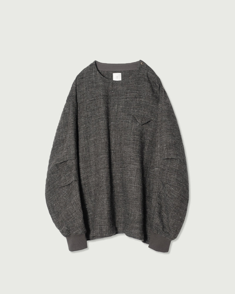 Shetland Wool Linen Crew Neck LS Tuck Rib Pullover <#charcoal>