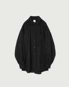Wool Blend Heavy Flannel Wide Tuck Over Shirt <#black>