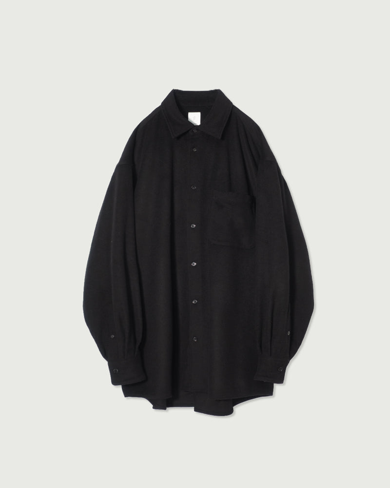 Wool Blend Heavy Flannel Wide Tuck Over Shirt <#black>