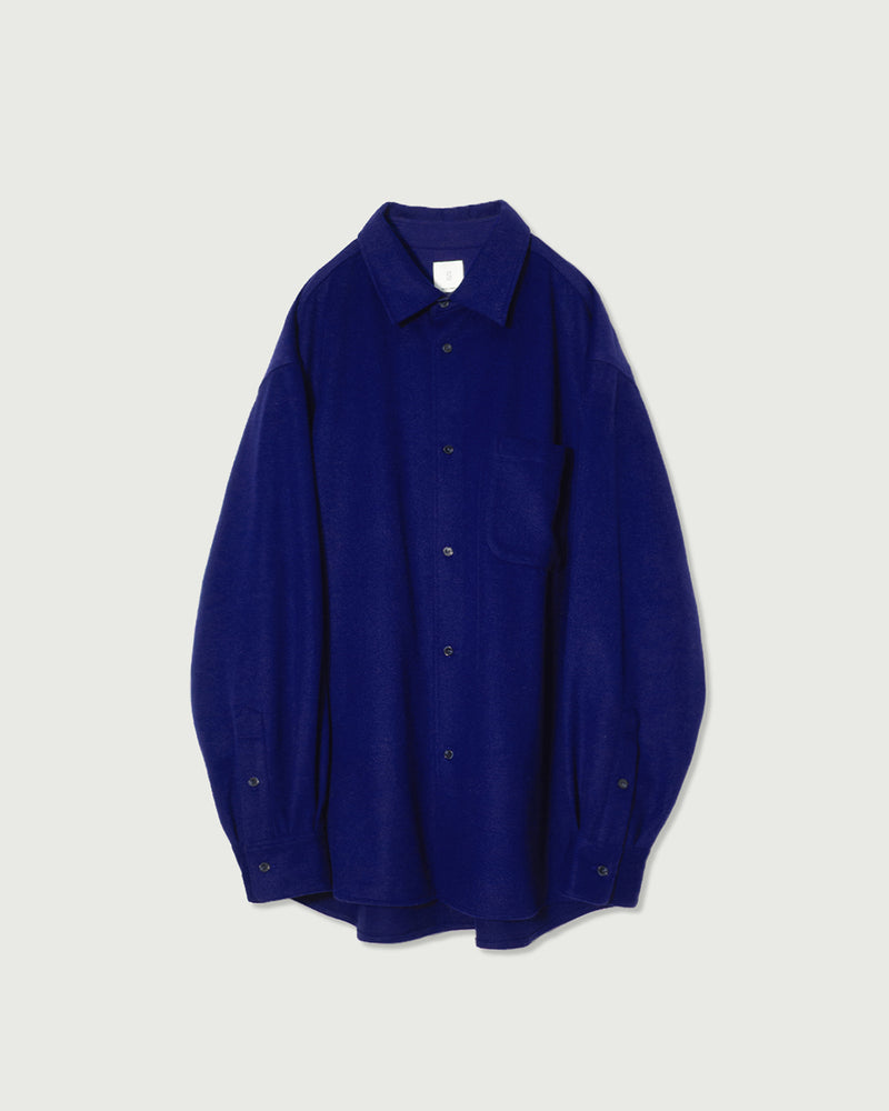 Wool Blend Heavy Flannel Wide Tuck Over Shirt <#royal blue>