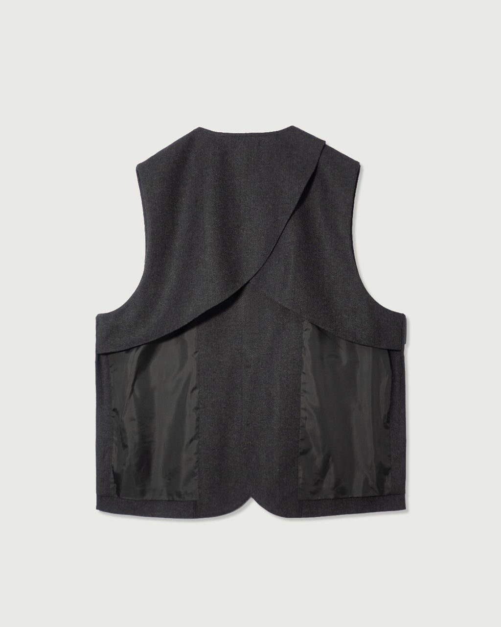 Wool Blend Tweed Back-Open Layered Crew Neck Vest <#black>