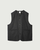 Wool Blend Tweed Back-Open Layered Crew Neck Vest <#black>