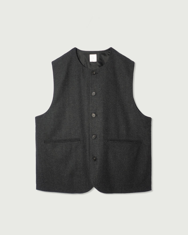 Wool Blend Tweed Back-Open Layered Crew Neck Vest <#black>