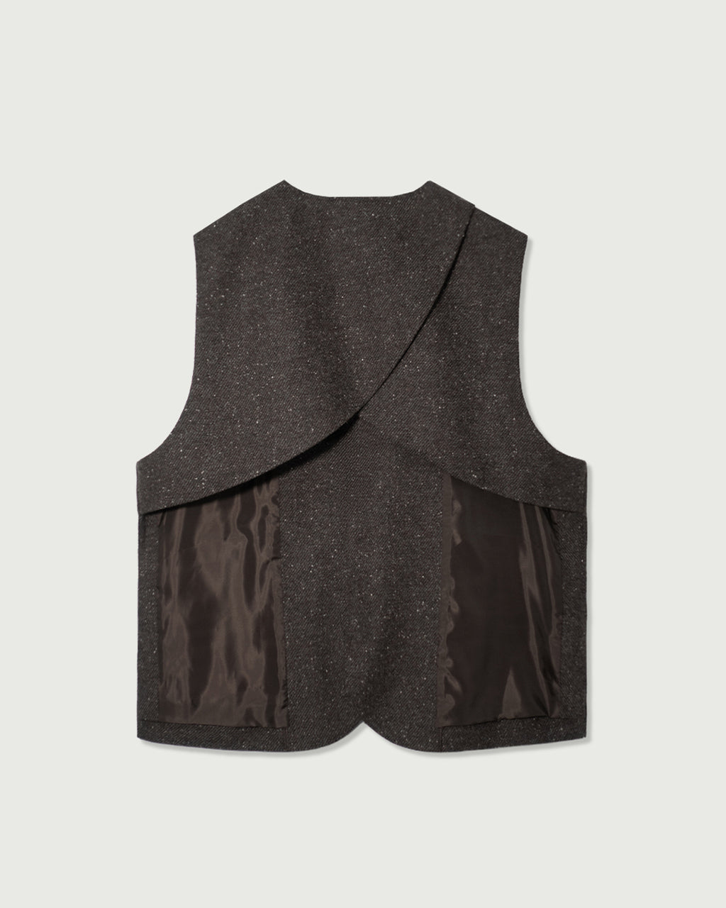Wool Blend Tweed Back-Open Layered Crew Neck Vest <#brown>