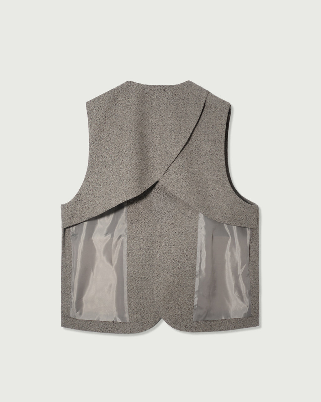 Wool Blend Tweed Back-Open Layered Crew Neck Vest <#greige>