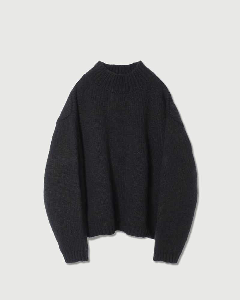 Wool Blend High Neck Hand-like Knit / Sweater <#black>