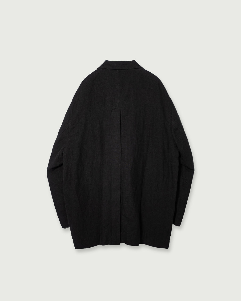 French Linen Back-Open Button Design Semi-Double Jacket <#black>