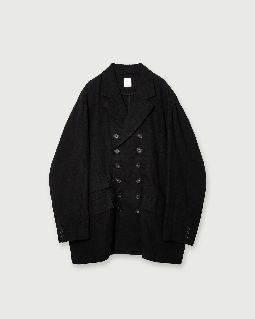 French Linen Back-Open Button Design Semi-Double Jacket <#black>