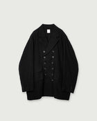 French Linen Back-Open Button Design Semi-Double Jacket <#black>