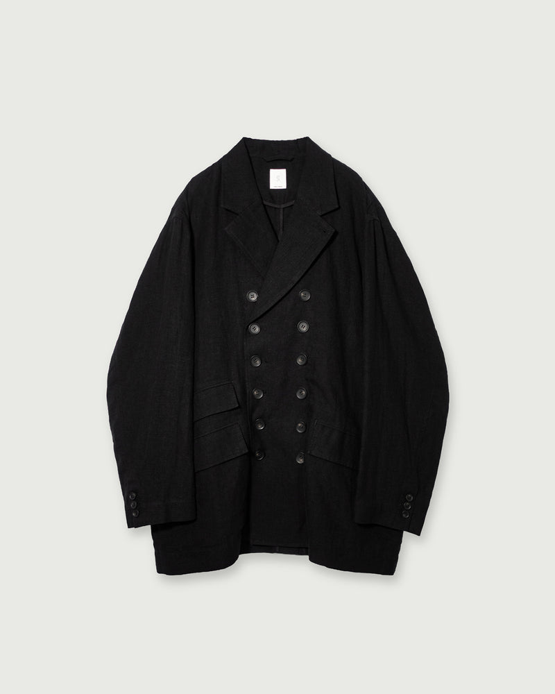 French Linen Back-Open Button Design Semi-Double Jacket <#black>