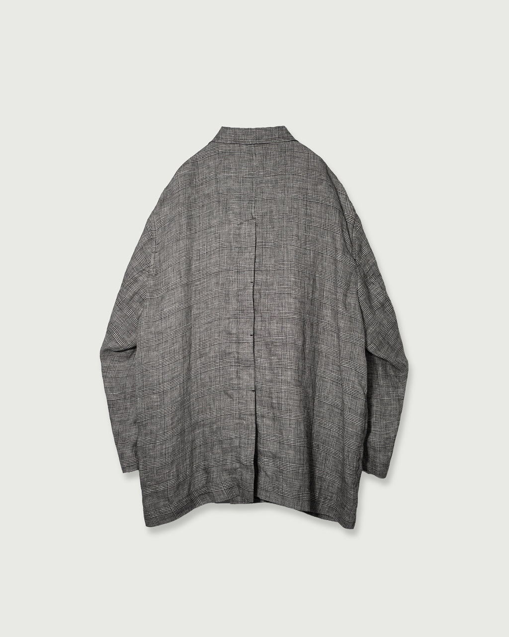 Glen Check Linen Back-Open Button Design Semi-Double Jacket <#glen check>