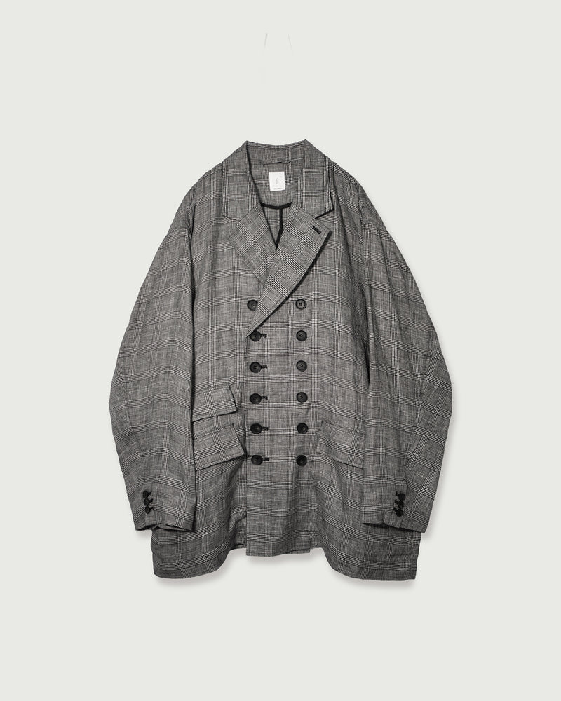 Glen Check Linen Back-Open Button Design Semi-Double Jacket <#glen check>