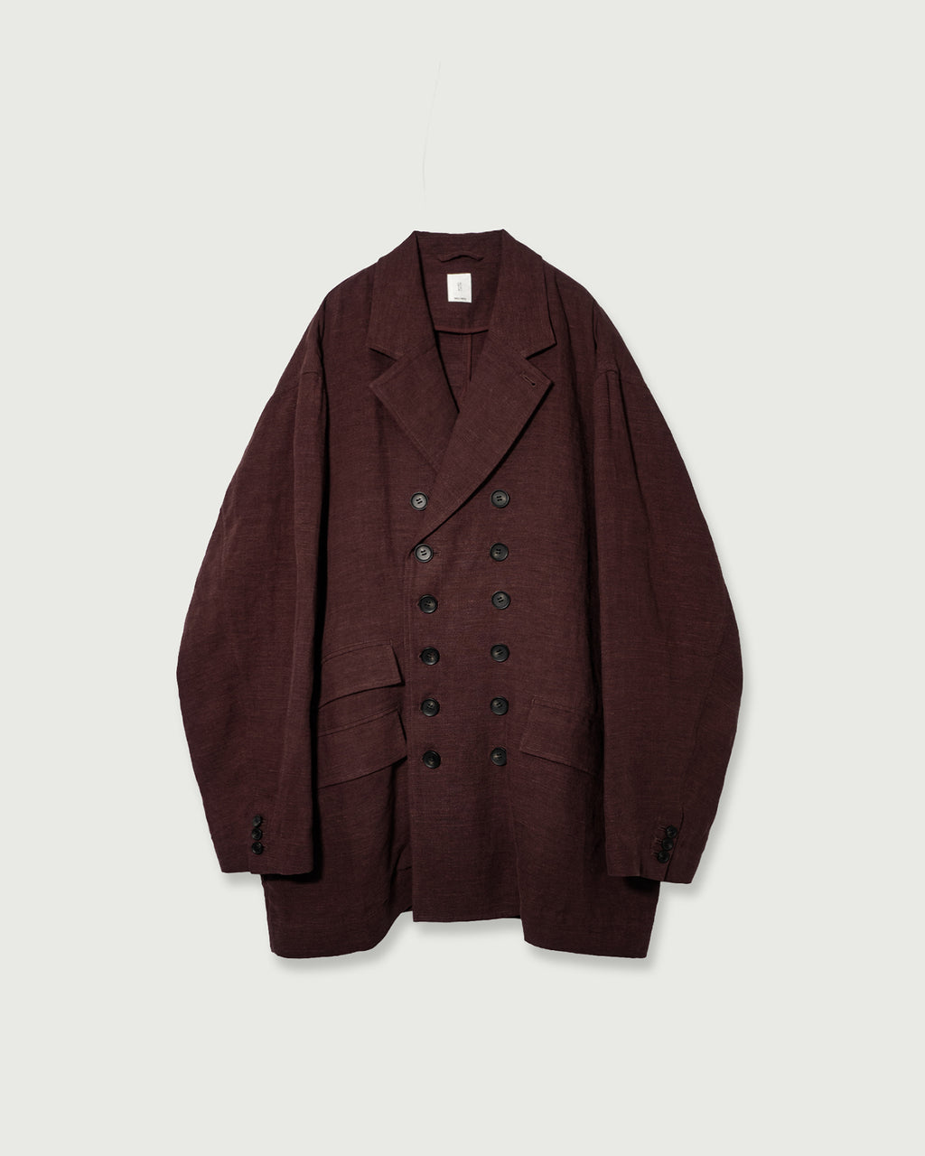 French Linen Back-Open Button Design Semi-Double Jacket <#burgundy>