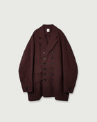 French Linen Back-Open Button Design Semi-Double Jacket <#burgundy>