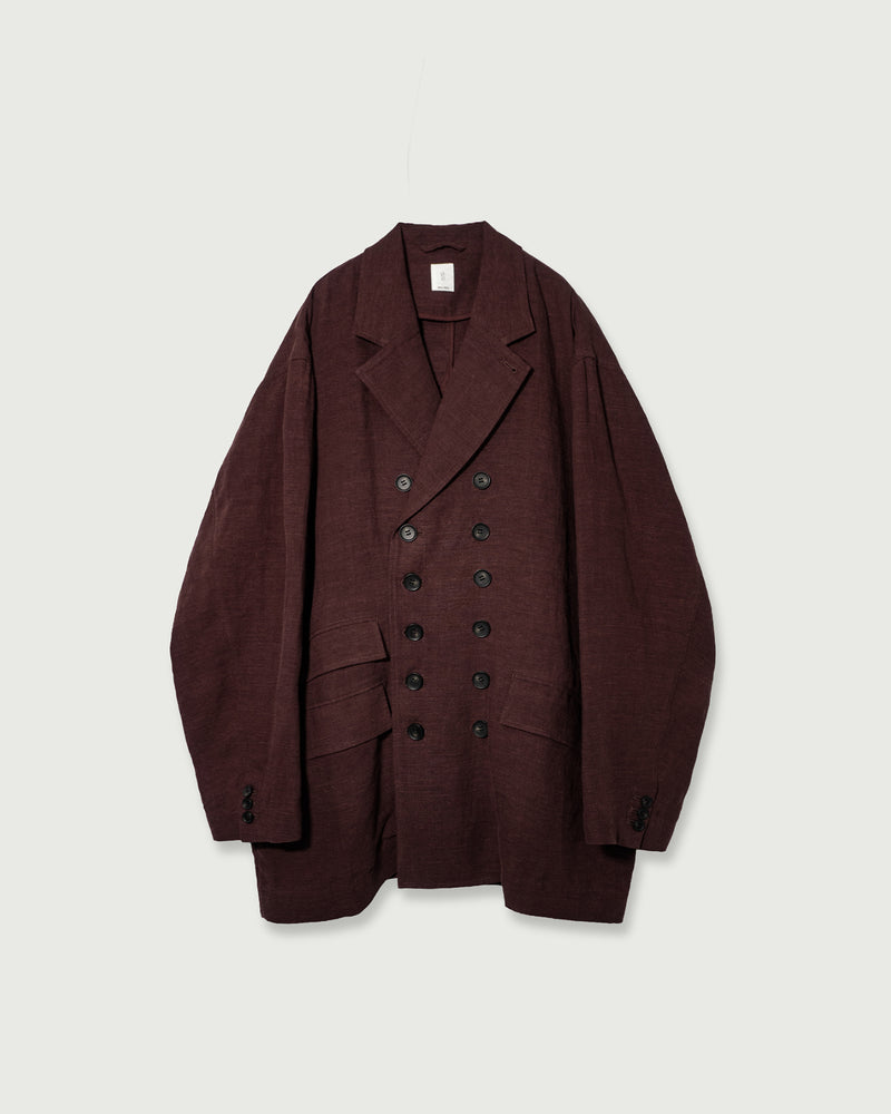 French Linen Back-Open Button Design Semi-Double Jacket <#burgundy>