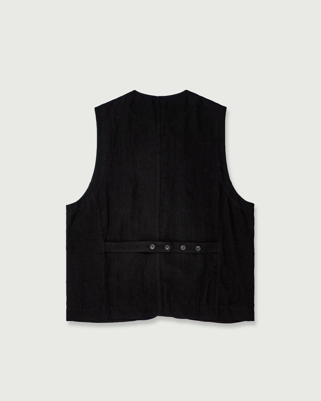 French Linen Back Belt Button Design V-Neck Vest <#black>