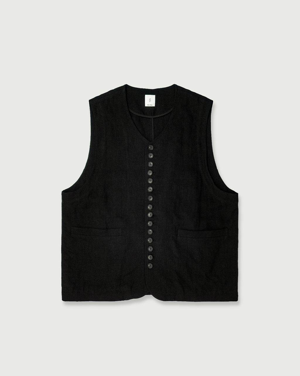French Linen Back Belt Button Design V-Neck Vest <#black>