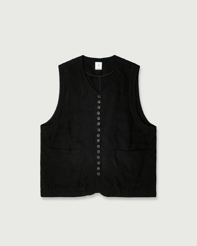 French Linen Back Belt Button Design V-Neck Vest <#black>