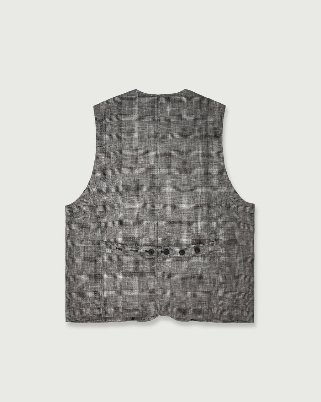 Glen Check Linen Back Belt Button Design V-Neck Vest <#glen check>