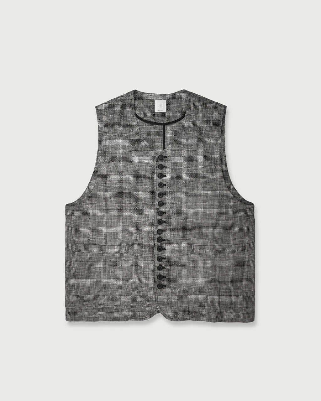 Glen Check Linen Back Belt Button Design V-Neck Vest <#glen check>