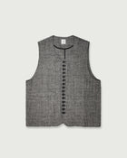 Glen Check Linen Back Belt Button Design V-Neck Vest <#glen check>