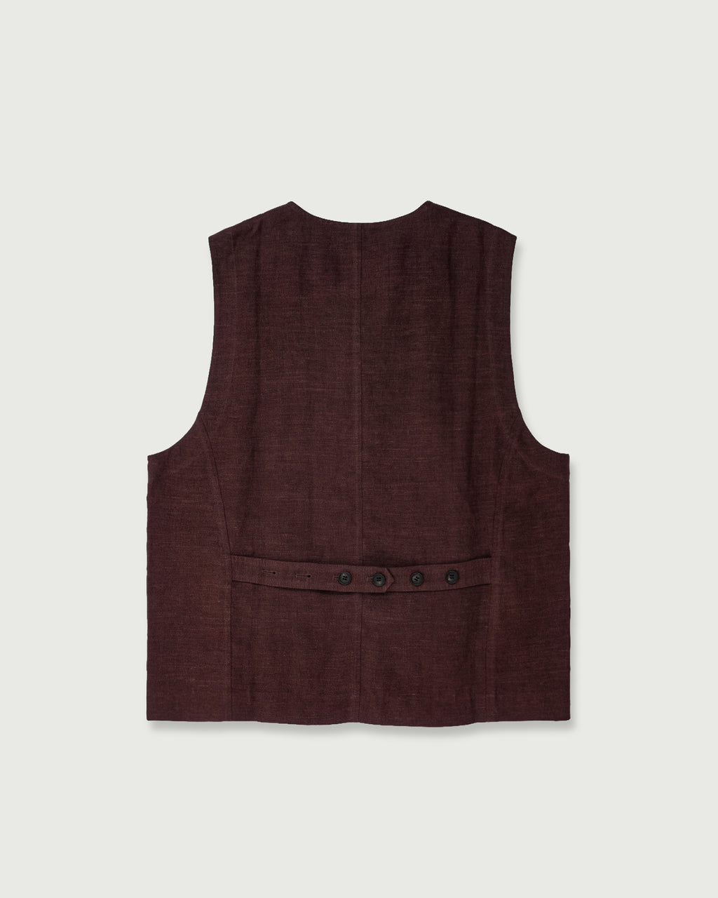 French Linen Back Belt Button Design V-Neck Vest <#burgundy>