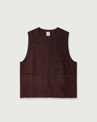 French Linen Back Belt Button Design V-Neck Vest <#burgundy>