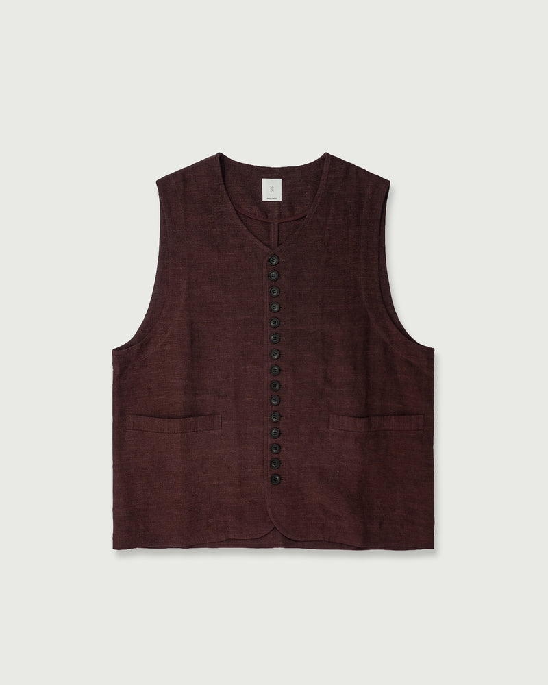 French Linen Back Belt Button Design V-Neck Vest <#burgundy>