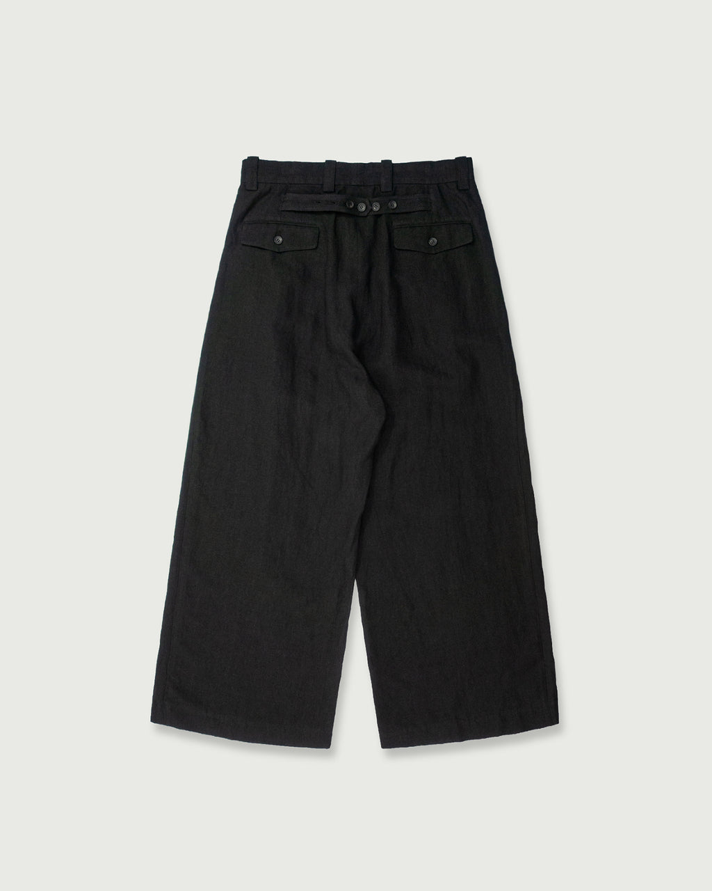 French Linen Back Belt 3Tuck Wide Straight Trousers <#black>